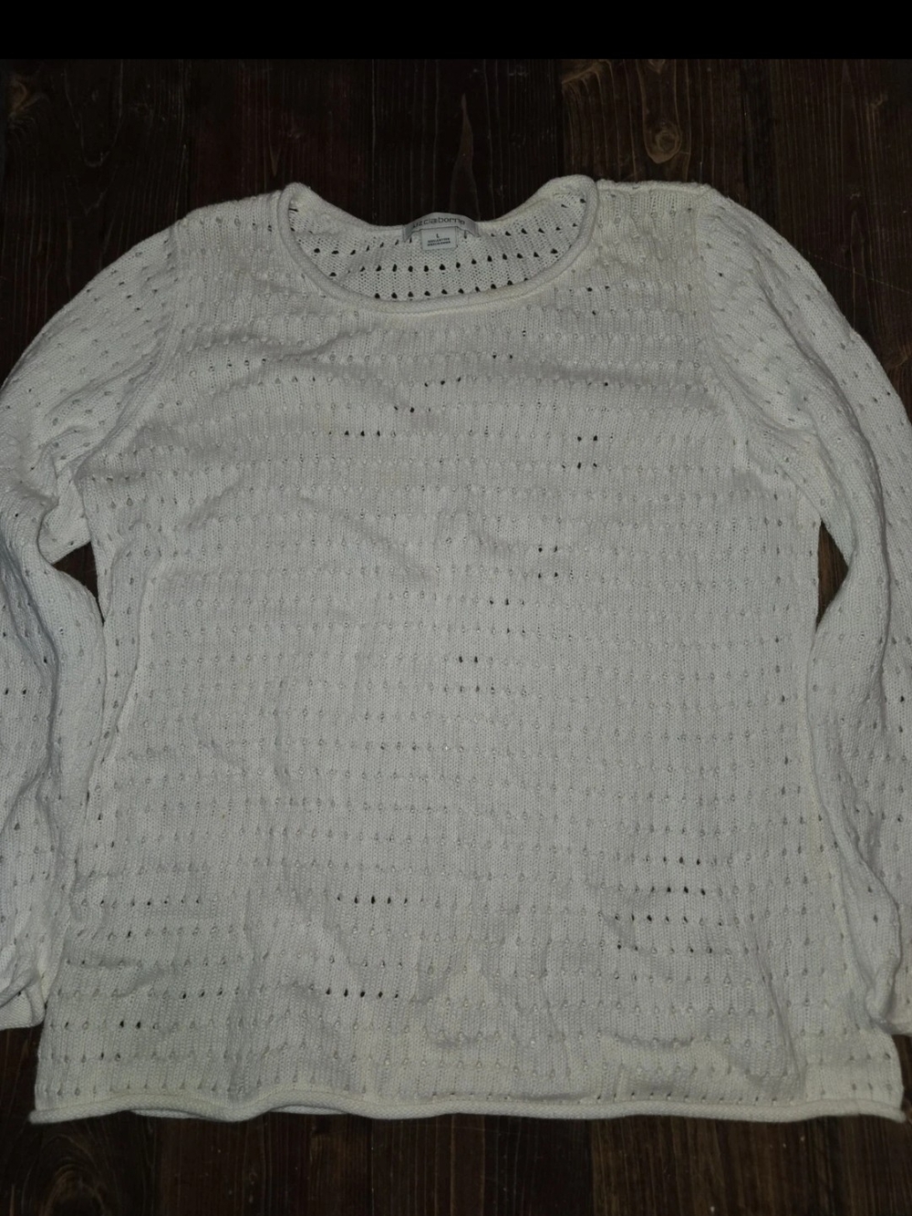 Liz Claiborne White Open-Knit Pullover Sweater cotton
